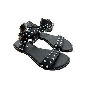 Mulanka - Faux leather Studded Western Buckle Gladiator Sandals in Black